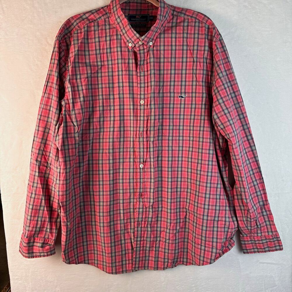 Vineyard Vines Slim Fit Tucker Shirt Mens Big & Tall 2XL Pink Plaid Stretch